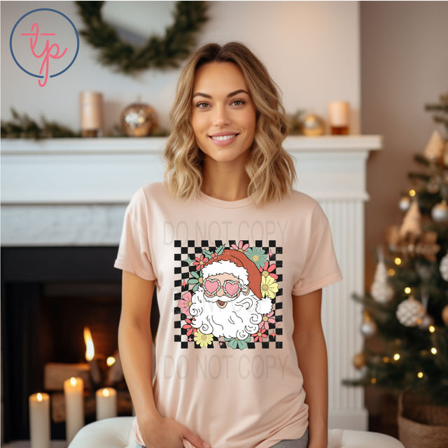 Santa Retro Floral Checkered