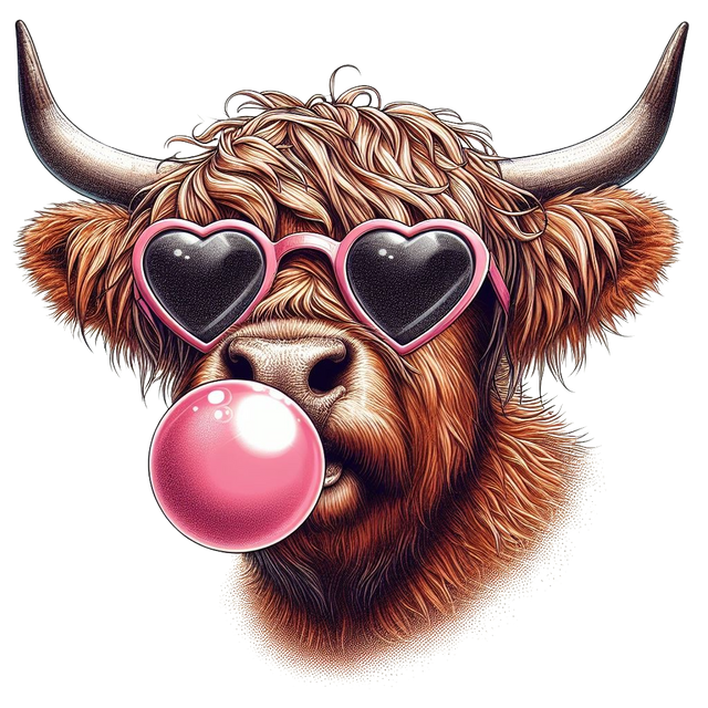 Highland Cow Heart Glasses Bubble