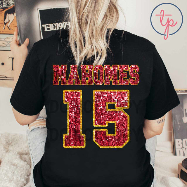 Mahomes 15 Chiefs Faux Sequin